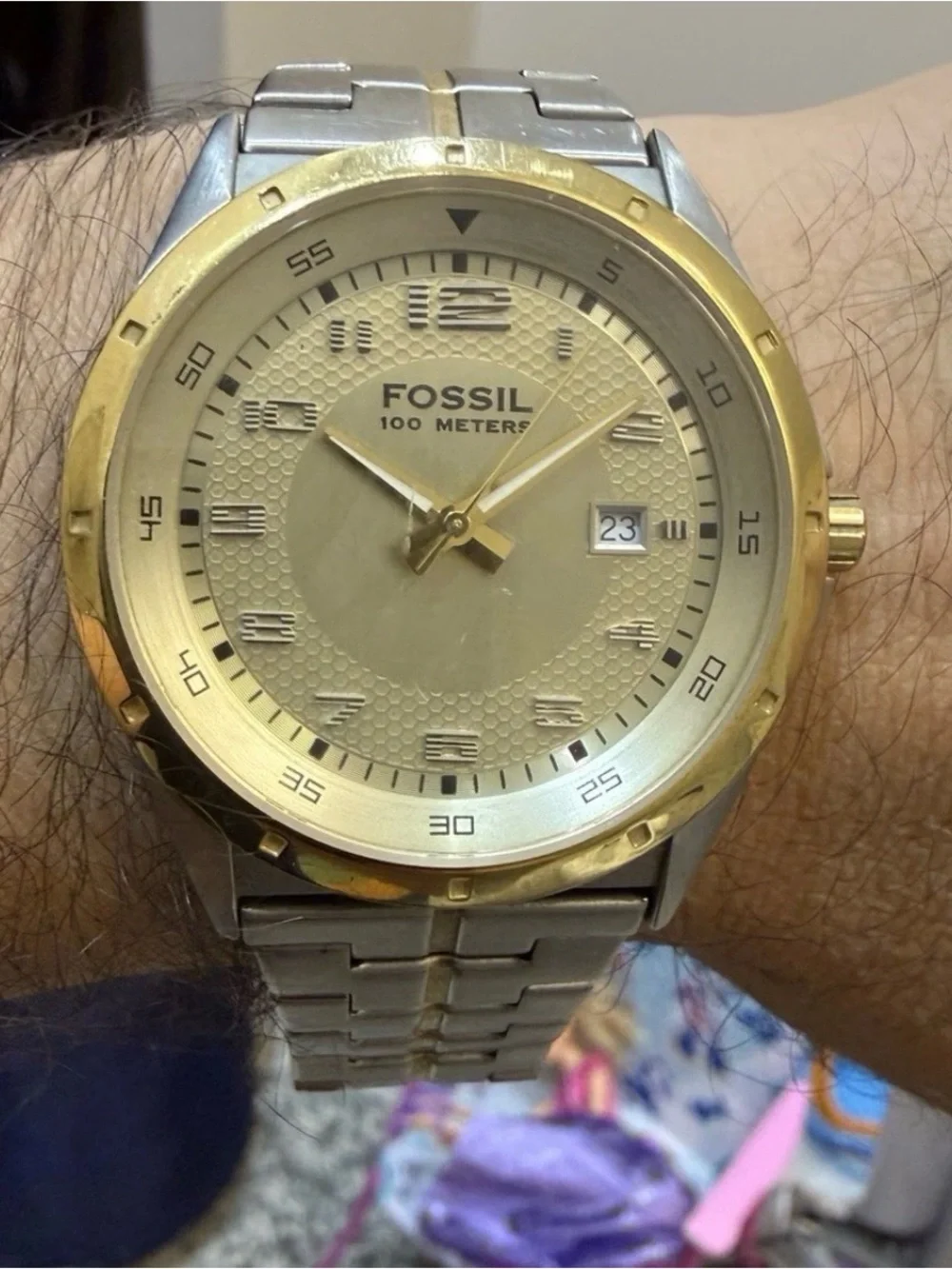 Fossil PR-5363 Men's Watch Two-Tone Gold Silver Stainless Steel Honeycomb Dial